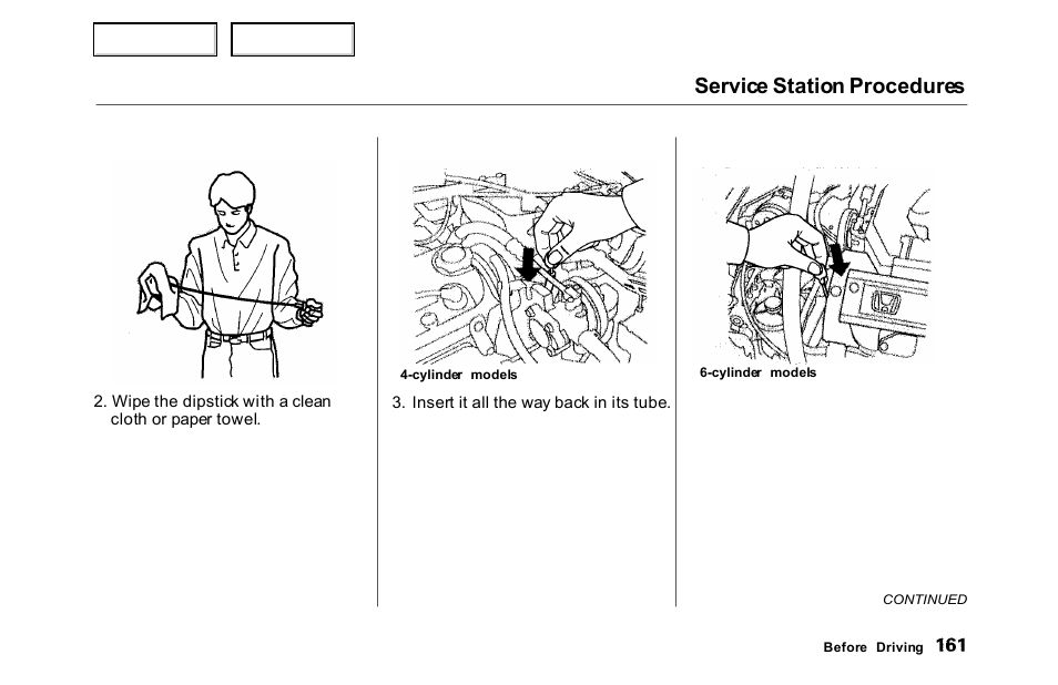 Service station procedures | HONDA 2000 Accord Sedan - Owner's Manual User Manual | Page 164 / 329