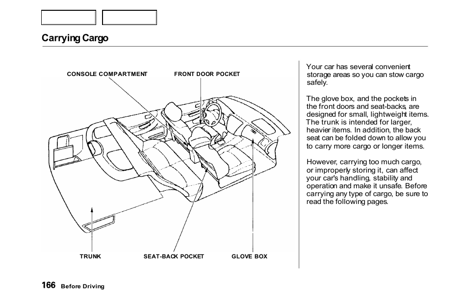Carrying cargo | HONDA 2000 Accord Sedan - Owner's Manual User Manual | Page 169 / 329