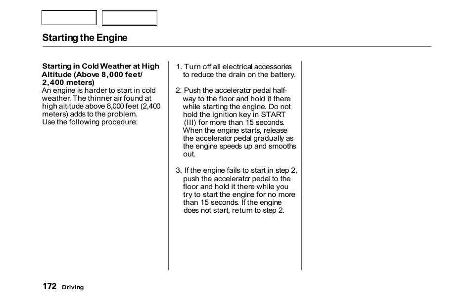 Starting the engine | HONDA 2000 Accord Sedan - Owner's Manual User Manual | Page 175 / 329