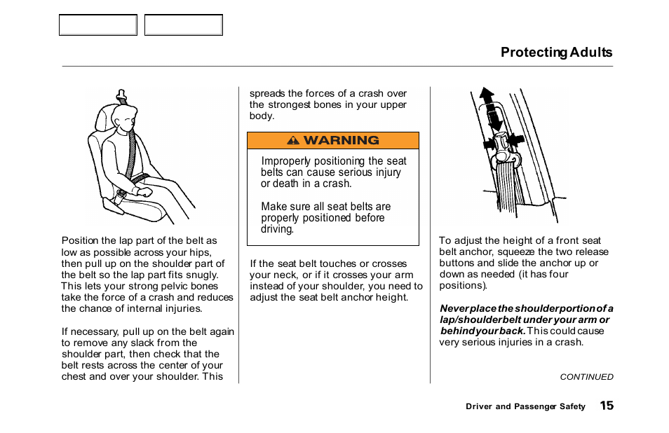 Protecting adults | HONDA 2000 Accord Sedan - Owner's Manual User Manual | Page 18 / 329