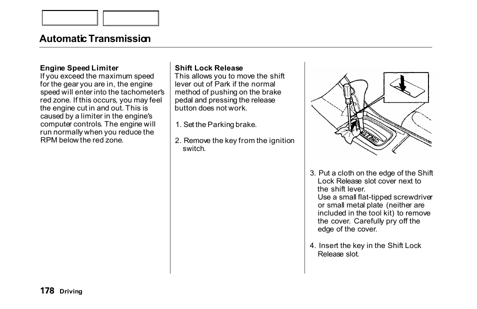 Automatic transmission | HONDA 2000 Accord Sedan - Owner's Manual User Manual | Page 181 / 329