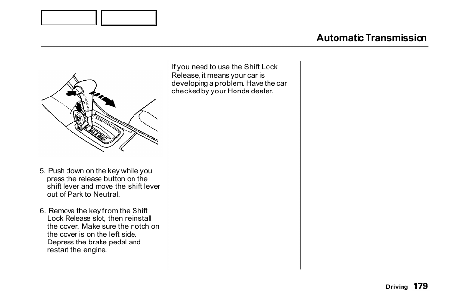 Automatic transmission | HONDA 2000 Accord Sedan - Owner's Manual User Manual | Page 182 / 329