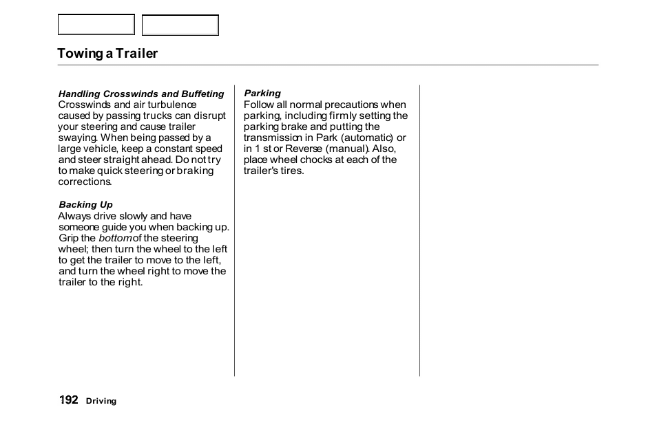 Towing a trailer | HONDA 2000 Accord Sedan - Owner's Manual User Manual | Page 195 / 329