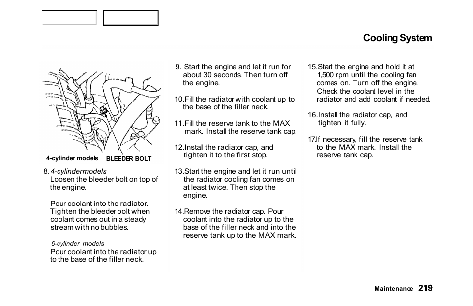 Cooling system | HONDA 2000 Accord Sedan - Owner's Manual User Manual | Page 222 / 329