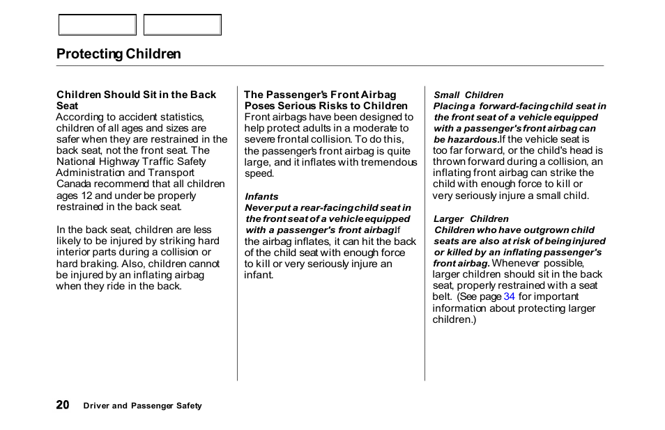 Seat, Protecting children | HONDA 2000 Accord Sedan - Owner's Manual User Manual | Page 23 / 329