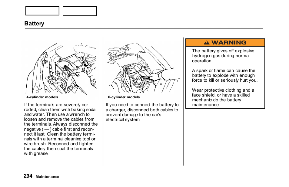 Battery | HONDA 2000 Accord Sedan - Owner's Manual User Manual | Page 237 / 329