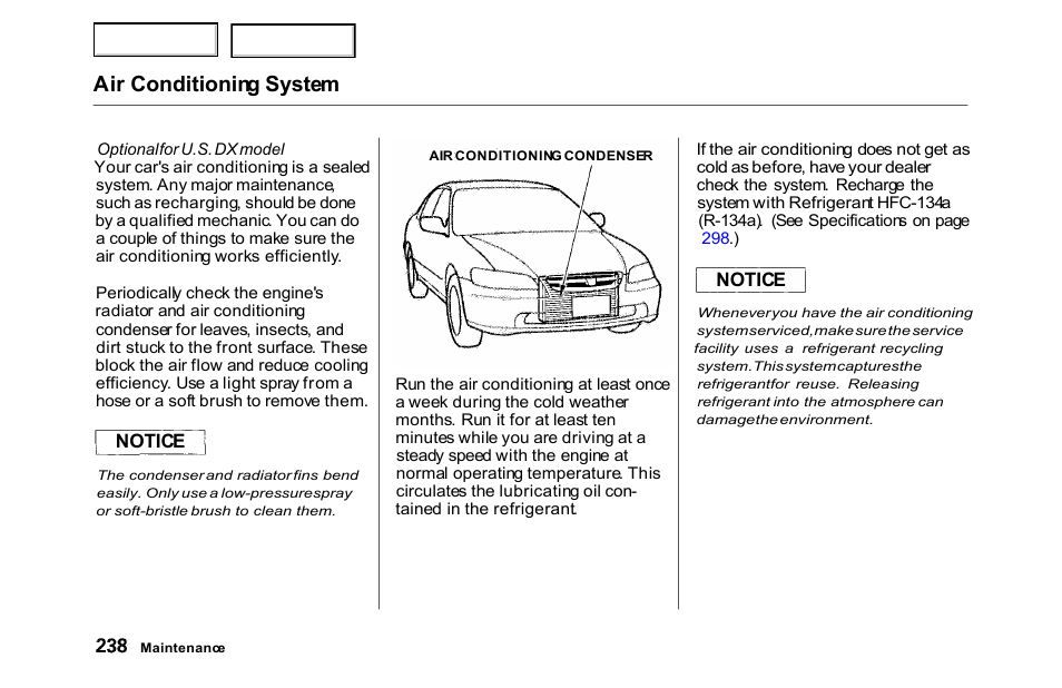 Air conditioning system | HONDA 2000 Accord Sedan - Owner's Manual User Manual | Page 241 / 329