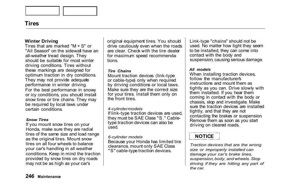 Tires | HONDA 2000 Accord Sedan - Owner's Manual User Manual | Page 249 / 329