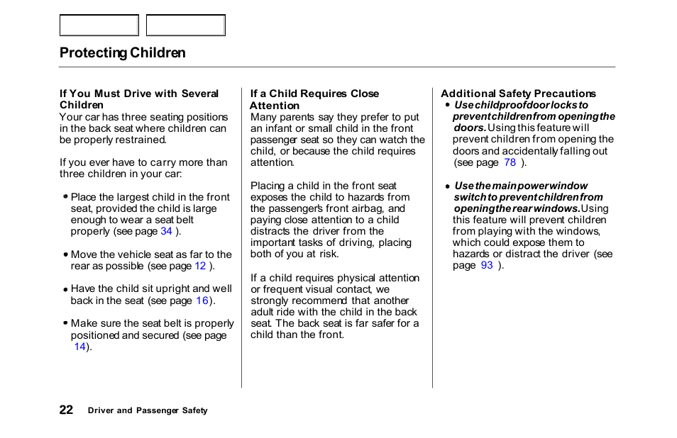 Protecting children | HONDA 2000 Accord Sedan - Owner's Manual User Manual | Page 25 / 329