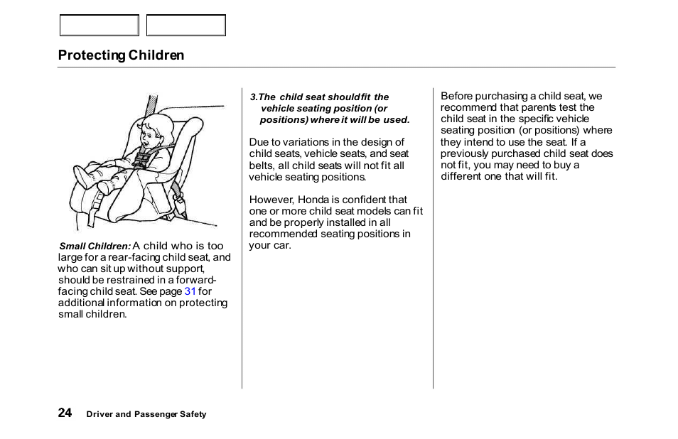 Protecting children | HONDA 2000 Accord Sedan - Owner's Manual User Manual | Page 27 / 329