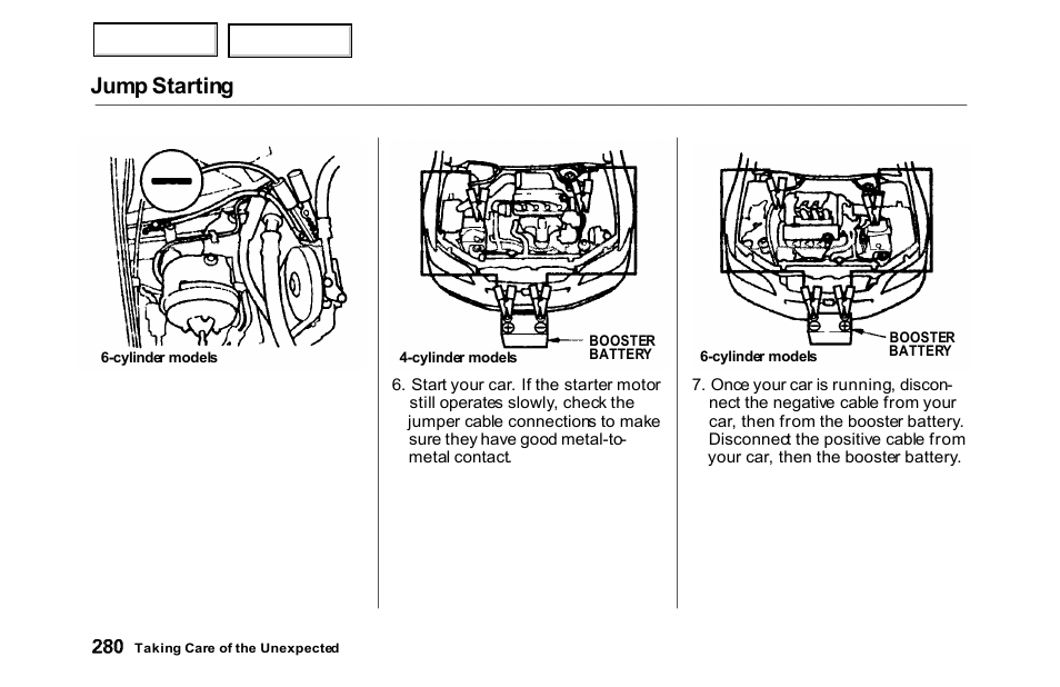 Jump starting | HONDA 2000 Accord Sedan - Owner's Manual User Manual | Page 283 / 329