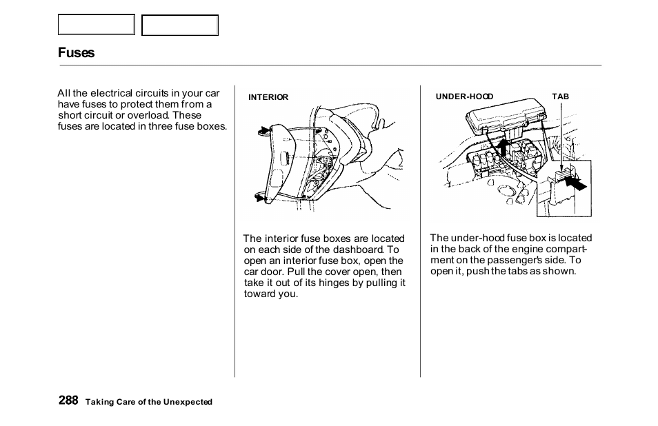Fuses | HONDA 2000 Accord Sedan - Owner's Manual User Manual | Page 291 / 329