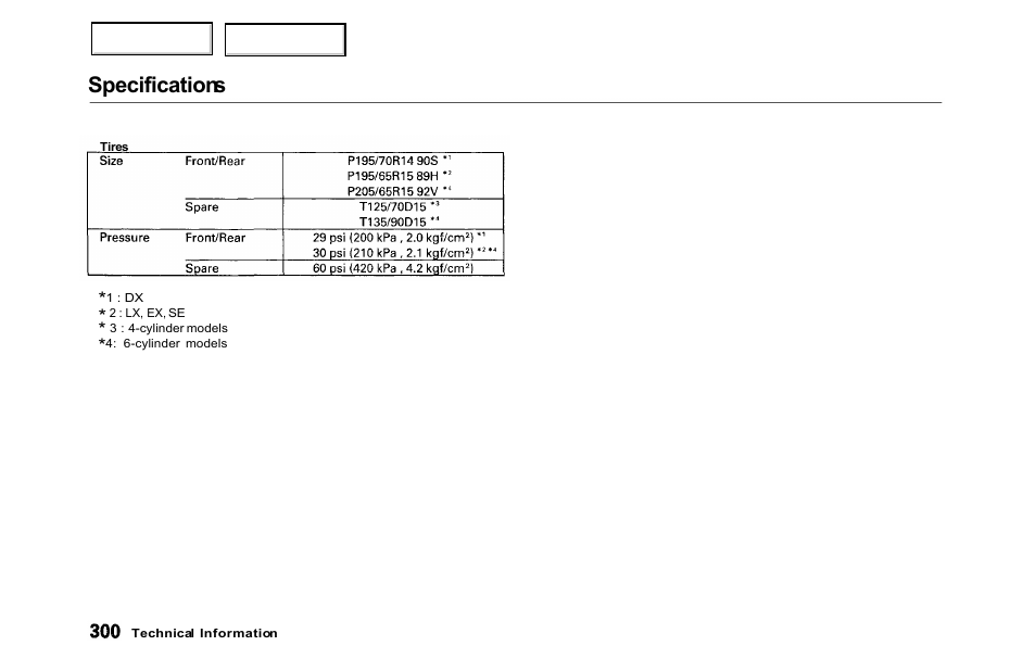 Specifications | HONDA 2000 Accord Sedan - Owner's Manual User Manual | Page 303 / 329