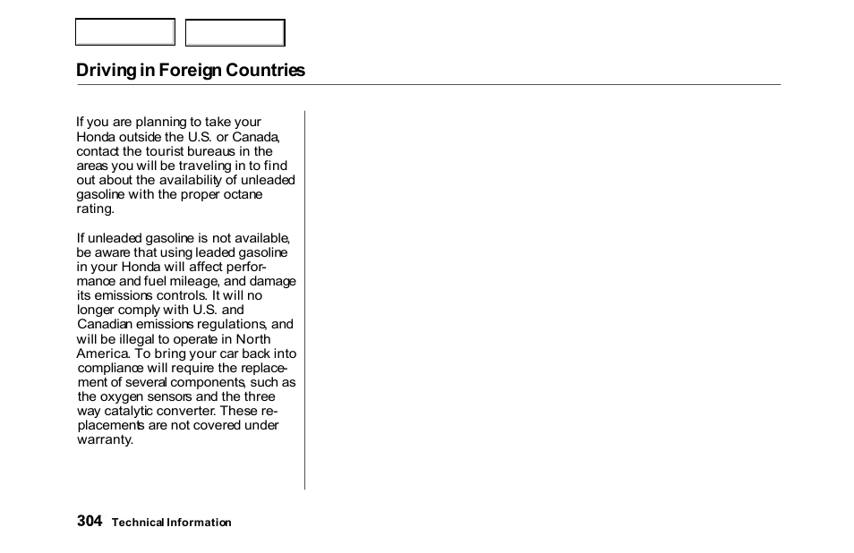 Driving in foreign countries | HONDA 2000 Accord Sedan - Owner's Manual User Manual | Page 307 / 329