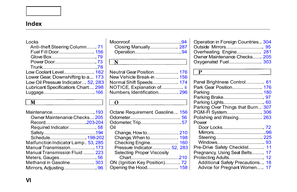 Index | HONDA 2000 Accord Sedan - Owner's Manual User Manual | Page 325 / 329