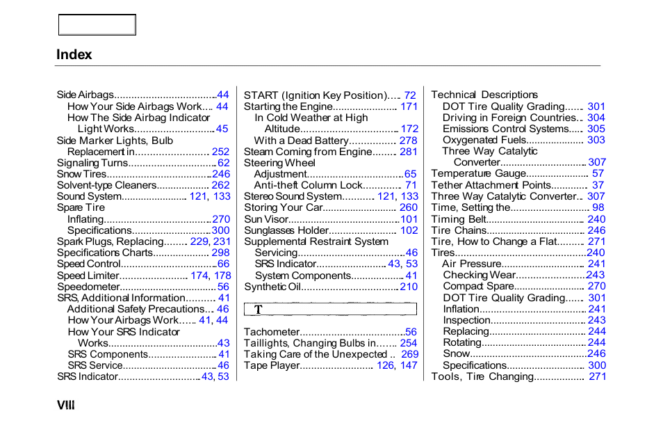 Index | HONDA 2000 Accord Sedan - Owner's Manual User Manual | Page 327 / 329