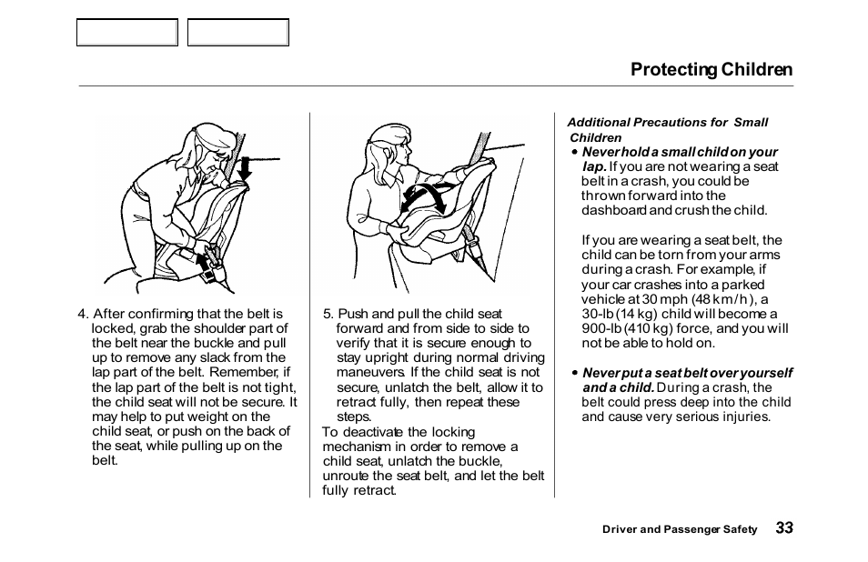 Protecting children | HONDA 2000 Accord Sedan - Owner's Manual User Manual | Page 36 / 329