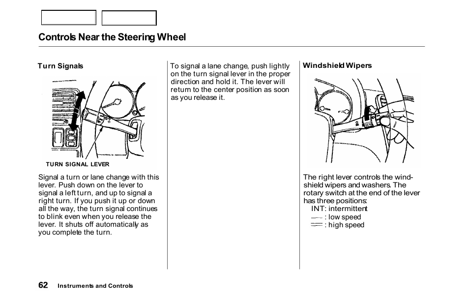 Controls near the steering wheel | HONDA 2000 Accord Sedan - Owner's Manual User Manual | Page 65 / 329