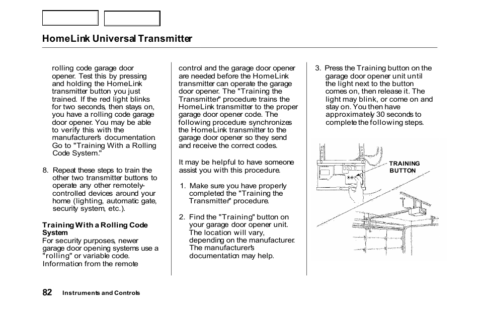 System, Homelink universal transmitter | HONDA 2000 Accord Sedan - Owner's Manual User Manual | Page 85 / 329