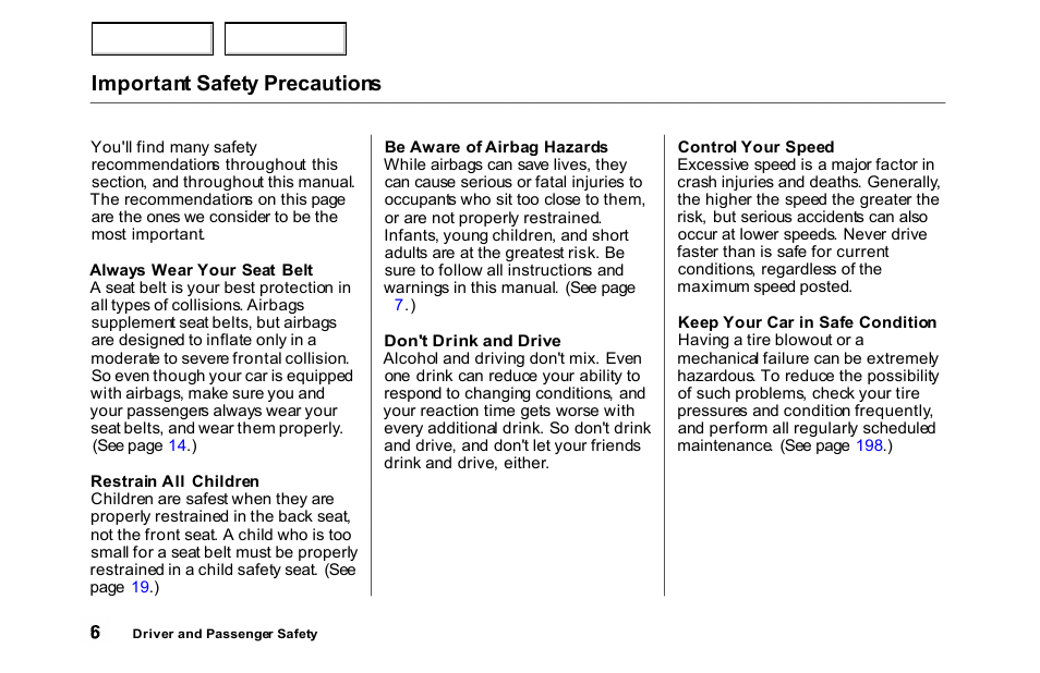 Ex-v6, Important safety precautions | HONDA 2000 Accord Sedan - Owner's Manual User Manual | Page 9 / 329