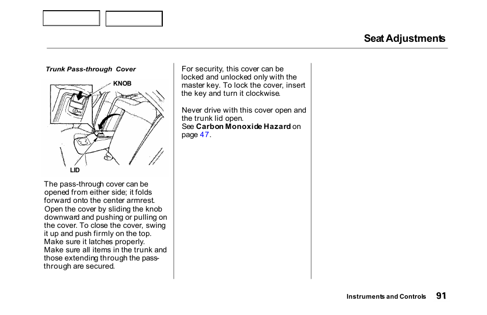 Seat adjustments | HONDA 2000 Accord Sedan - Owner's Manual User Manual | Page 94 / 329