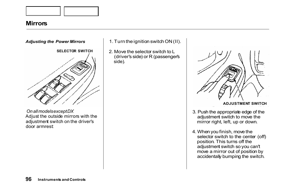 Mirrors | HONDA 2000 Accord Sedan - Owner's Manual User Manual | Page 99 / 329