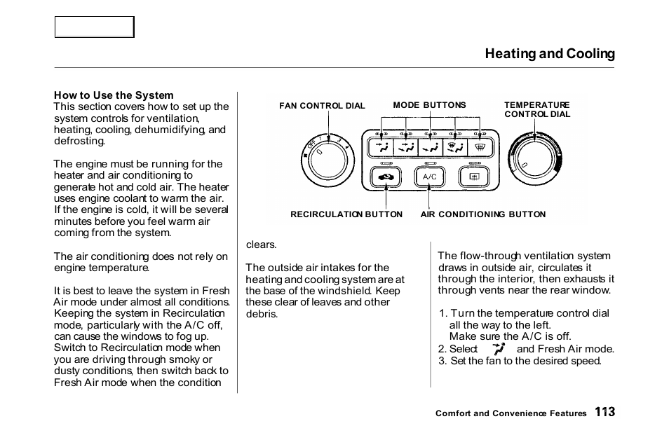 Heating and cooling | HONDA 2000 Accord Coupe - Owner's Manual User Manual | Page 116 / 338