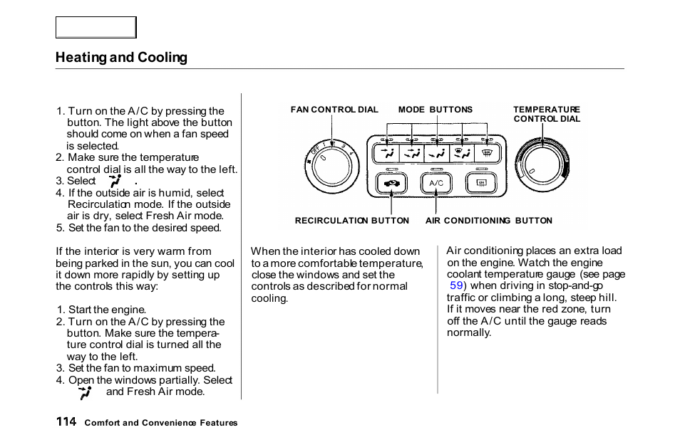 Heating and cooling | HONDA 2000 Accord Coupe - Owner's Manual User Manual | Page 117 / 338