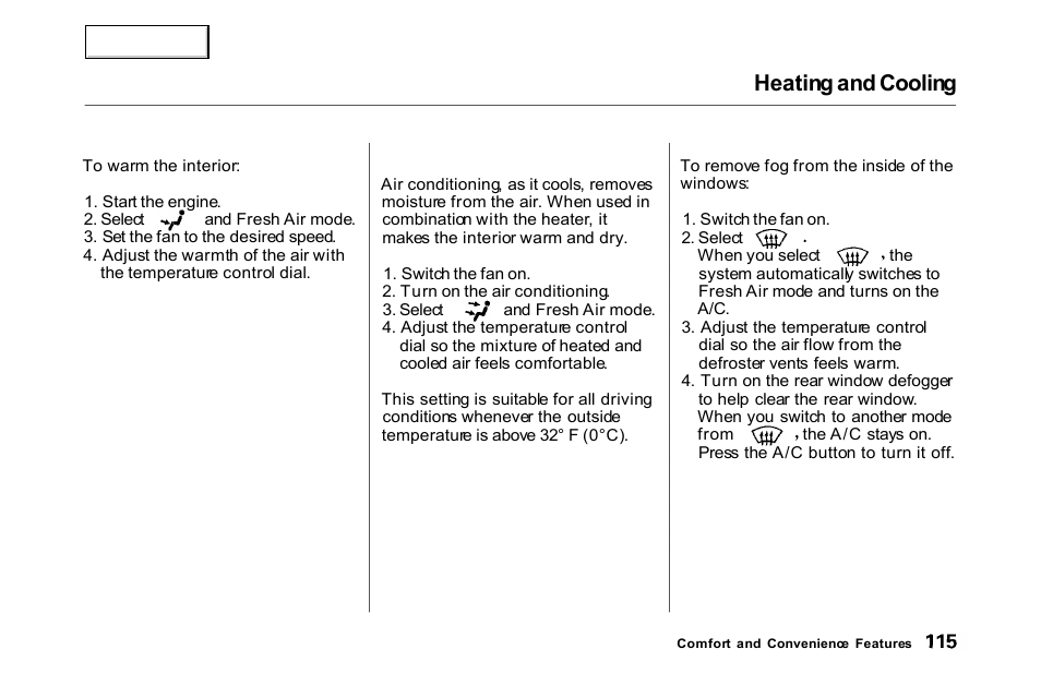 Heating and cooling | HONDA 2000 Accord Coupe - Owner's Manual User Manual | Page 118 / 338