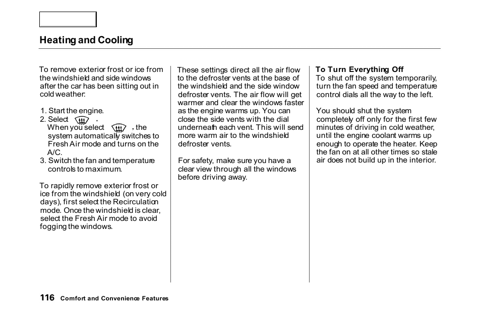 Heating and cooling | HONDA 2000 Accord Coupe - Owner's Manual User Manual | Page 119 / 338