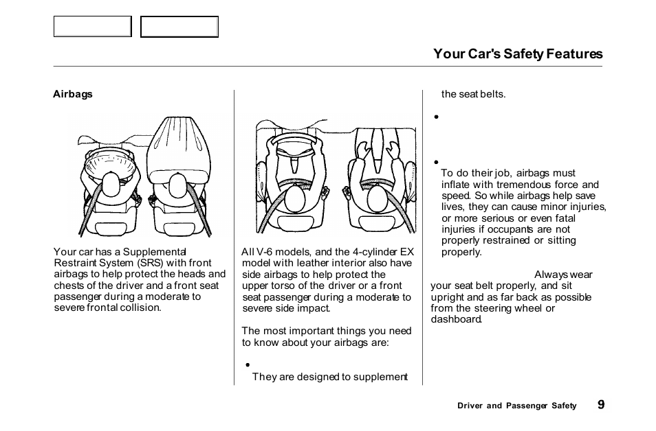 Airbags, Your car's safety features | HONDA 2000 Accord Coupe - Owner's Manual User Manual | Page 12 / 338