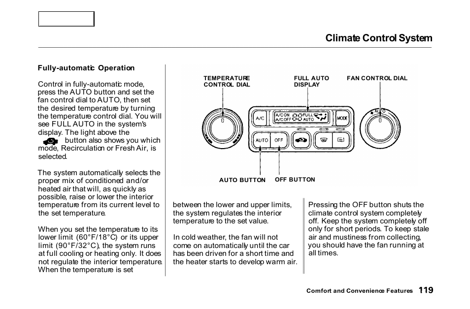 Climate control system | HONDA 2000 Accord Coupe - Owner's Manual User Manual | Page 122 / 338