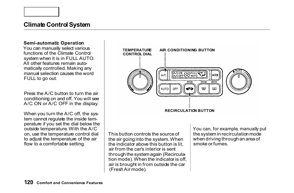 Climate control system | HONDA 2000 Accord Coupe - Owner's Manual User Manual | Page 123 / 338