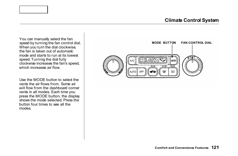 Climate control system | HONDA 2000 Accord Coupe - Owner's Manual User Manual | Page 124 / 338