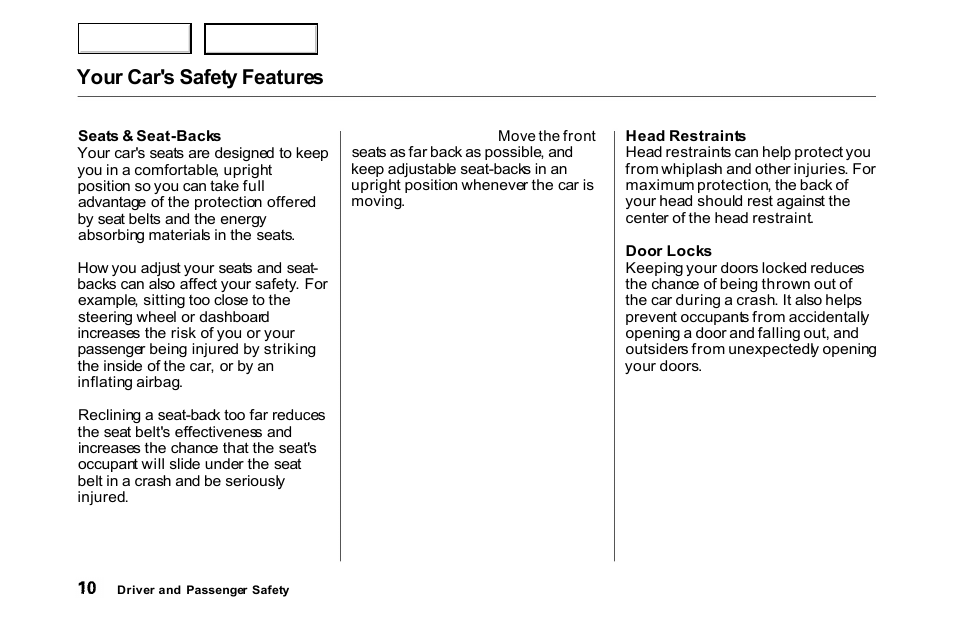 Your car's safety features | HONDA 2000 Accord Coupe - Owner's Manual User Manual | Page 13 / 338