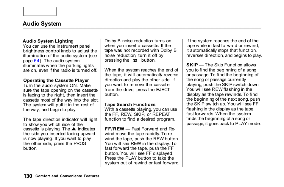 Audio system | HONDA 2000 Accord Coupe - Owner's Manual User Manual | Page 133 / 338