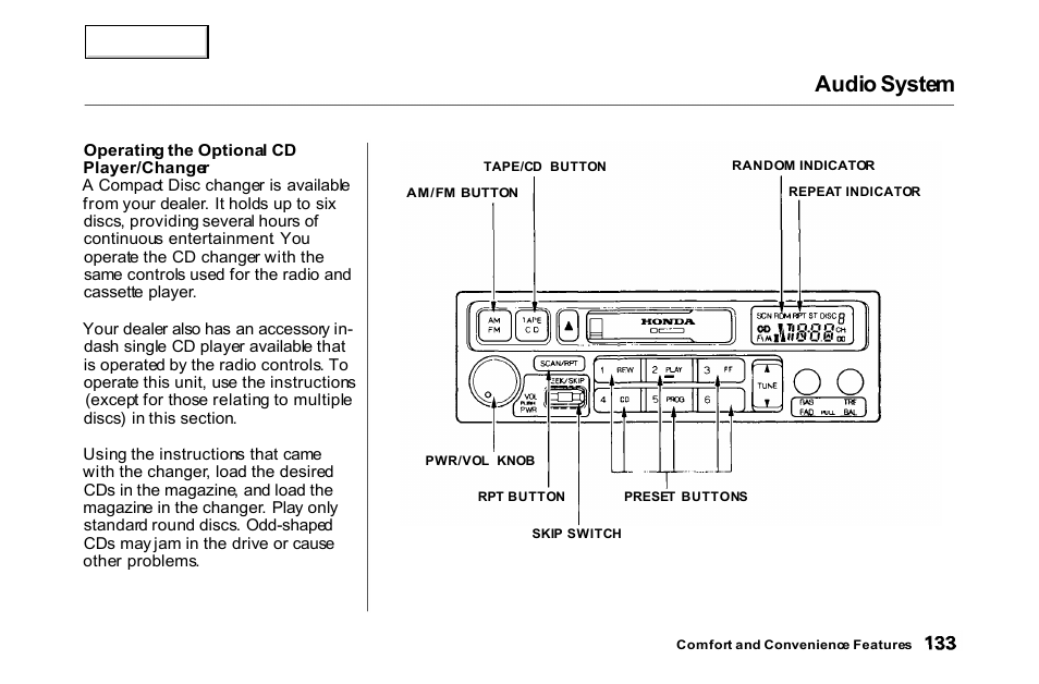 Audio system | HONDA 2000 Accord Coupe - Owner's Manual User Manual | Page 136 / 338