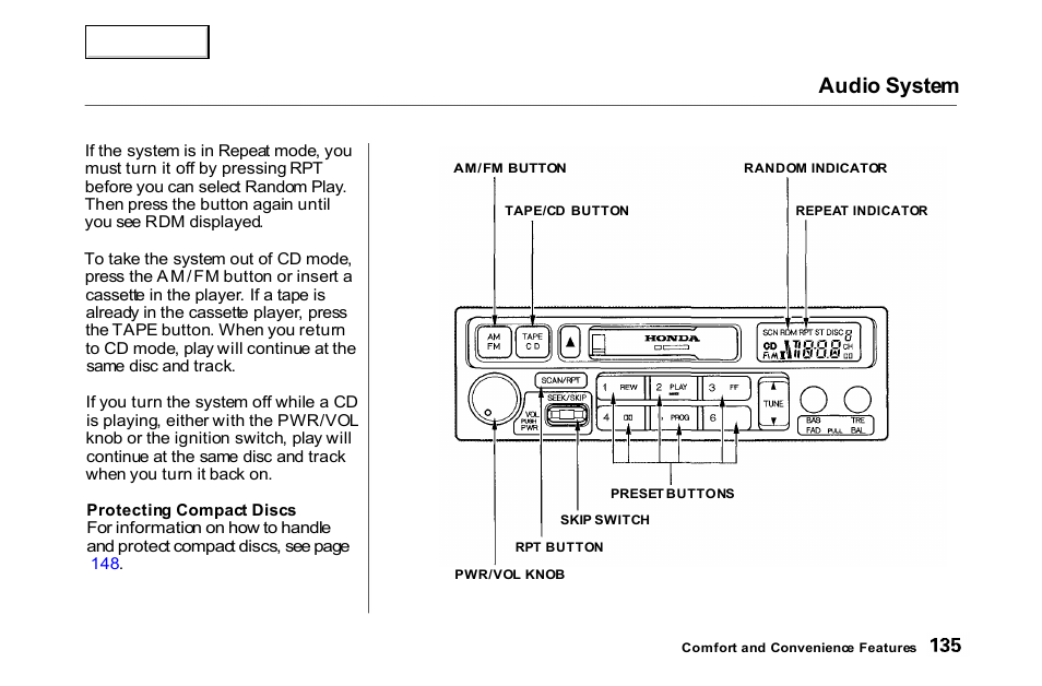 Audio system | HONDA 2000 Accord Coupe - Owner's Manual User Manual | Page 138 / 338