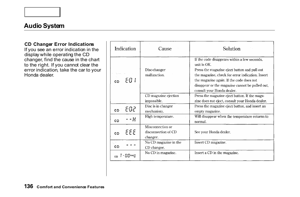 Audio system | HONDA 2000 Accord Coupe - Owner's Manual User Manual | Page 139 / 338