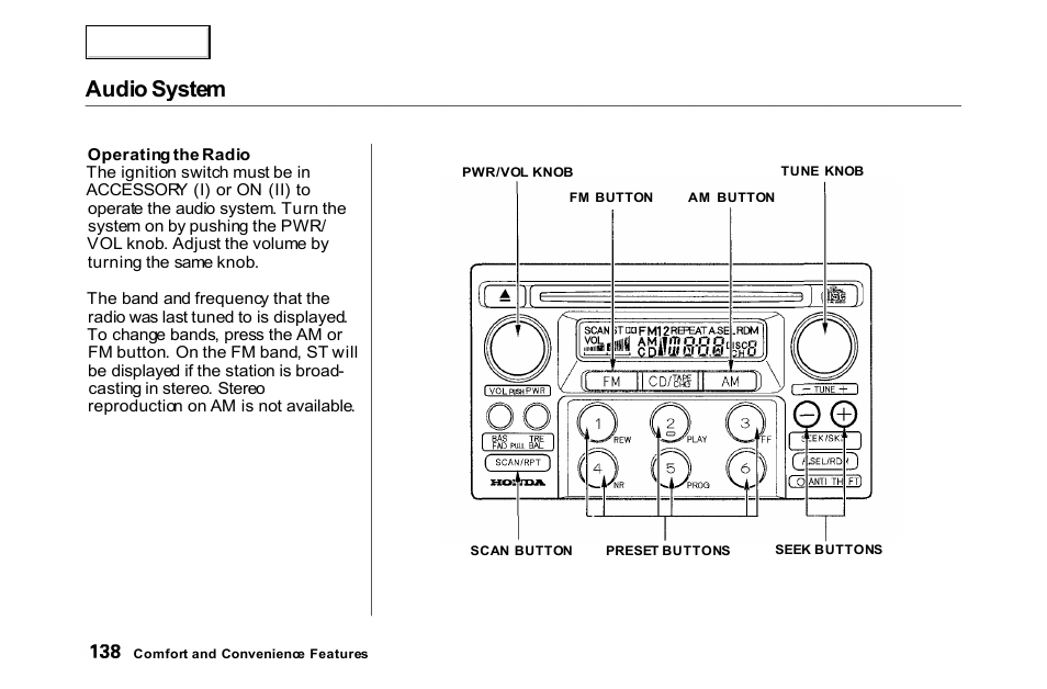 Audio system | HONDA 2000 Accord Coupe - Owner's Manual User Manual | Page 141 / 338