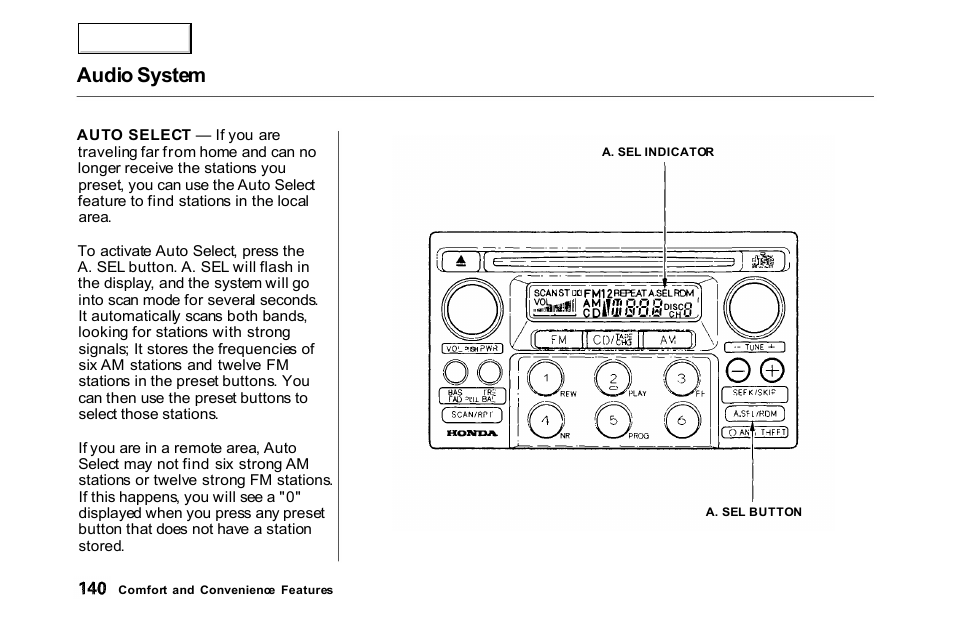 Audio system | HONDA 2000 Accord Coupe - Owner's Manual User Manual | Page 143 / 338