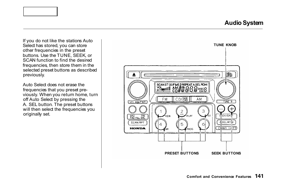 Audio system | HONDA 2000 Accord Coupe - Owner's Manual User Manual | Page 144 / 338
