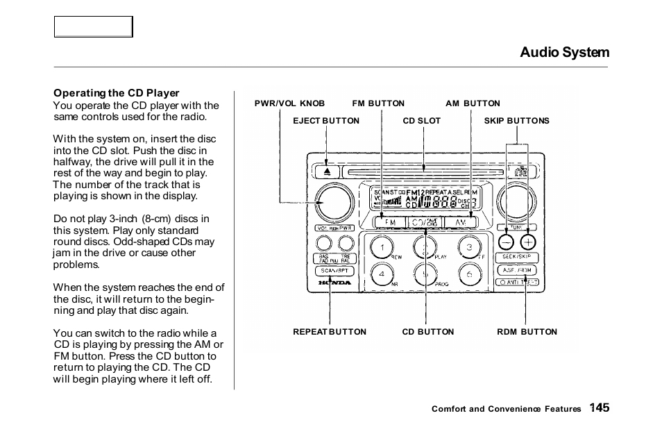 Audio system | HONDA 2000 Accord Coupe - Owner's Manual User Manual | Page 148 / 338