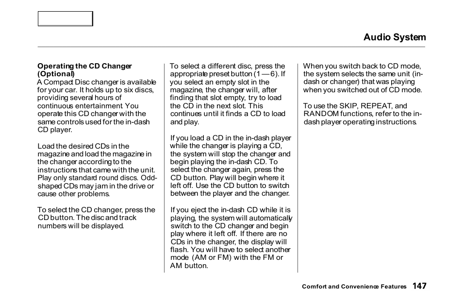 Audio system | HONDA 2000 Accord Coupe - Owner's Manual User Manual | Page 150 / 338