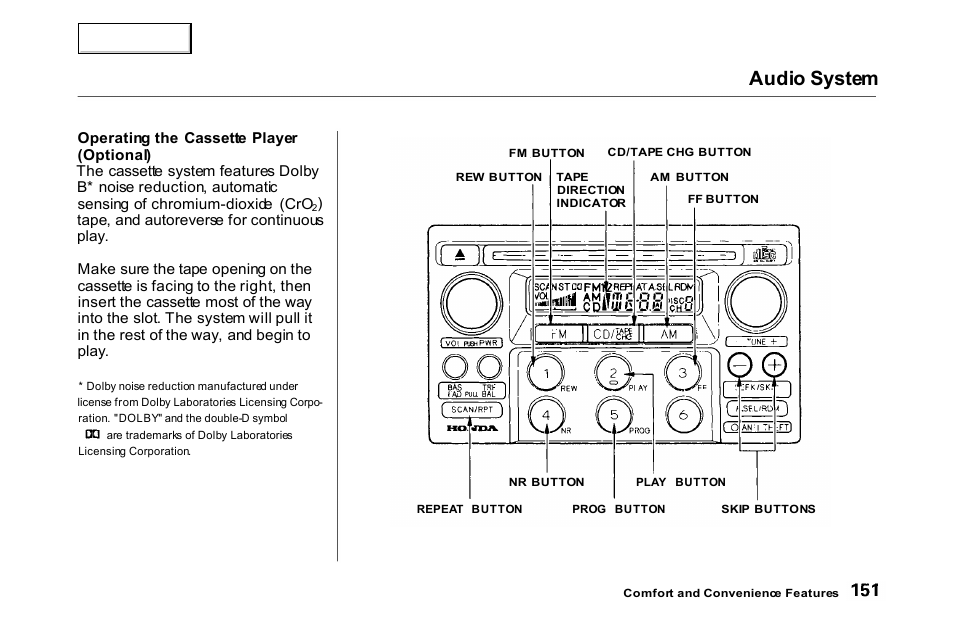 Audio system | HONDA 2000 Accord Coupe - Owner's Manual User Manual | Page 154 / 338