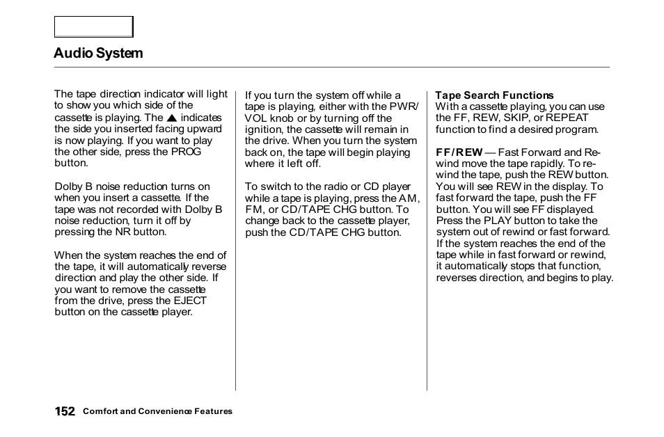 Audio system | HONDA 2000 Accord Coupe - Owner's Manual User Manual | Page 155 / 338