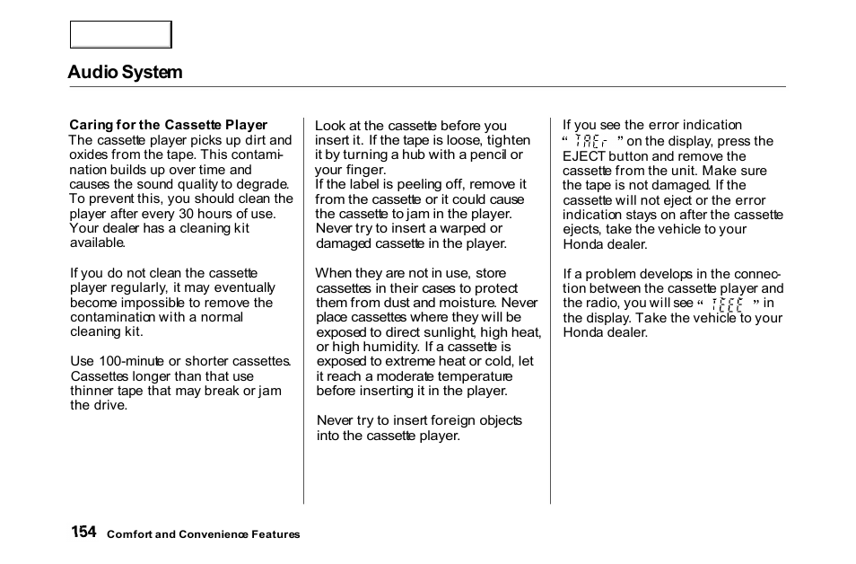 Audio system | HONDA 2000 Accord Coupe - Owner's Manual User Manual | Page 157 / 338