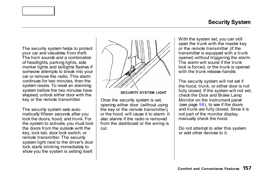 Security system | HONDA 2000 Accord Coupe - Owner's Manual User Manual | Page 160 / 338