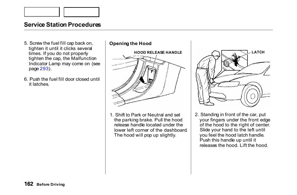 Service station procedures | HONDA 2000 Accord Coupe - Owner's Manual User Manual | Page 165 / 338