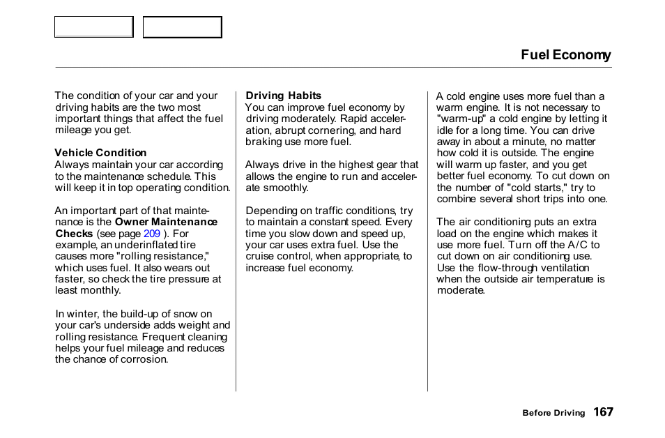 Fuel economy | HONDA 2000 Accord Coupe - Owner's Manual User Manual | Page 170 / 338